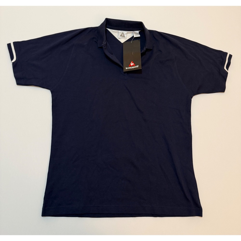 Le Coq Sportif Mens Polo Shirt Navy Blue Short Sleeve V-Neck Sporty Medium NWT